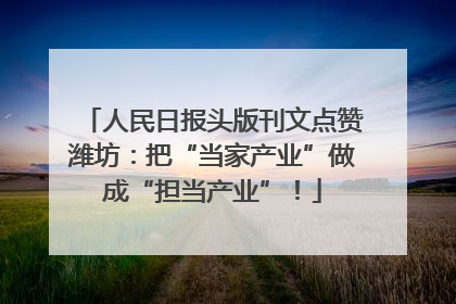 人民日报头版刊文点赞潍坊：把“当家产业”做成“担当产业”！